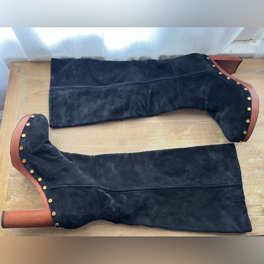 Veronica Beard Glendale Suede Clog Knee Boots in Black Size 7.5 New - Picture 6 of 9